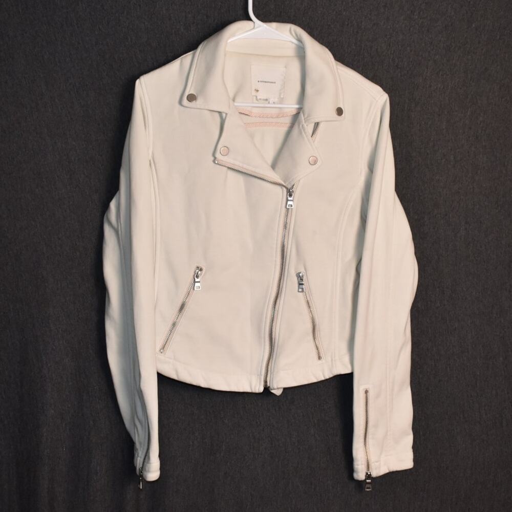 Anthropologie Women's Small Saige Faux Moto Jacket Cotton White Full Zip